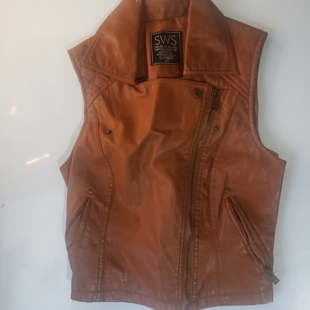 Brown leather vest